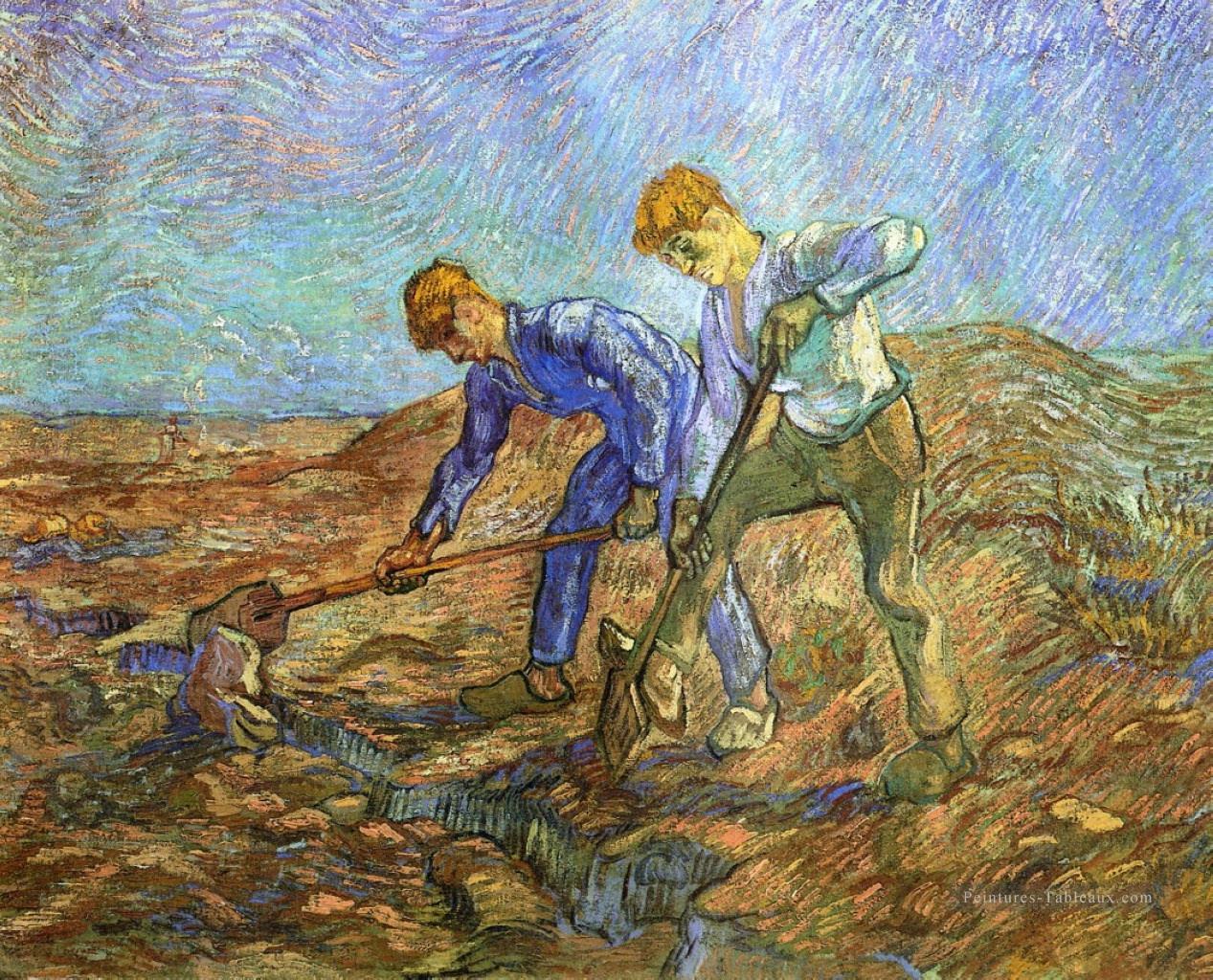 Deux paysans en train de creuser après Millet Vincent van Gogh Peintures à l'huile